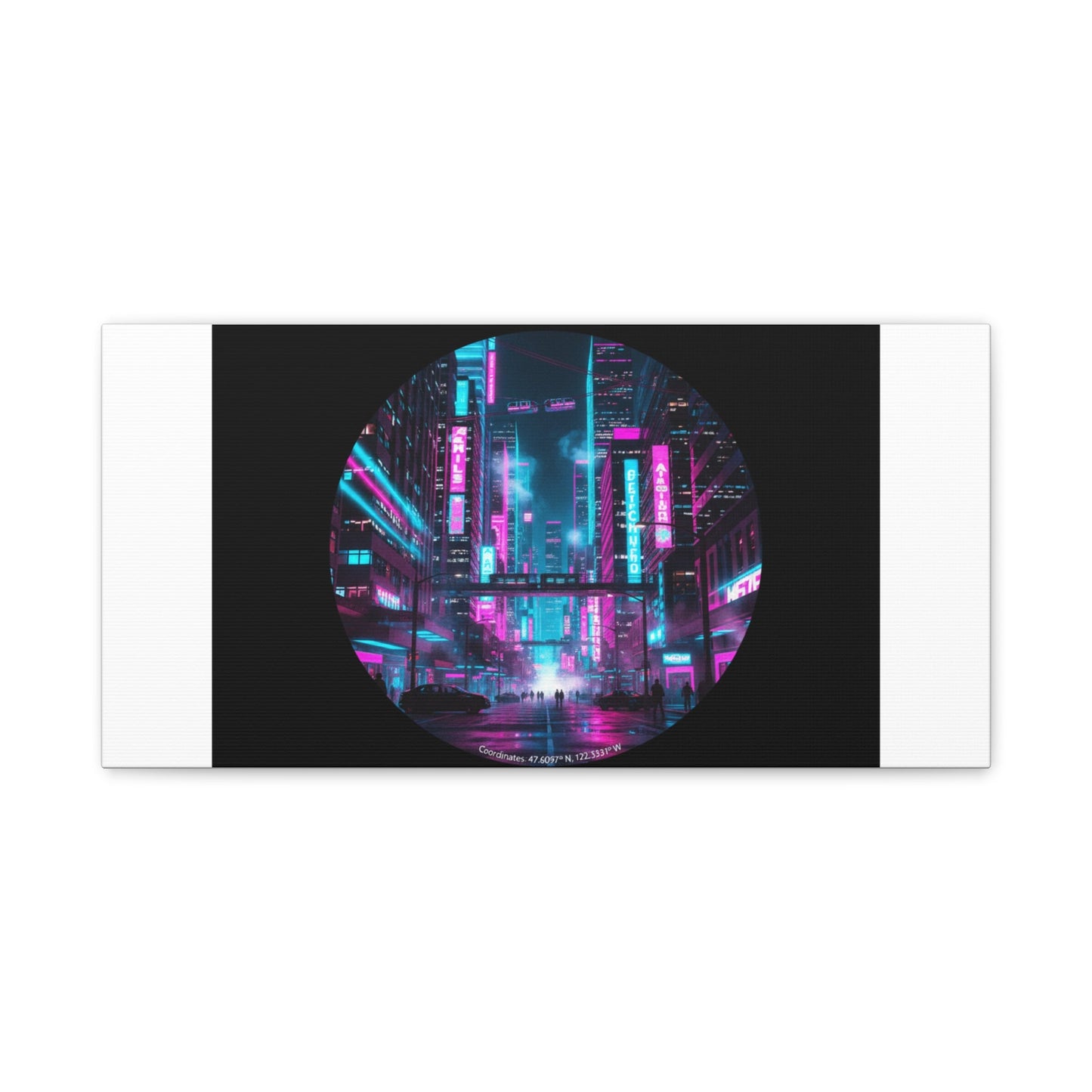 Neon Cyberpunk Cityscape Canvas | synthwave skyline, future city art