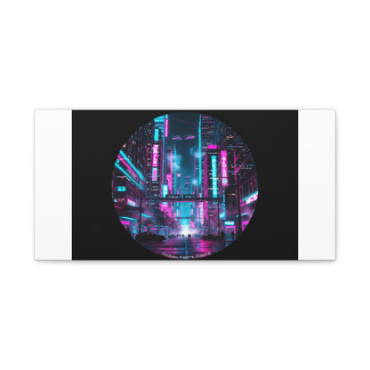 Neon Cyberpunk Cityscape Canvas | synthwave skyline, future city art