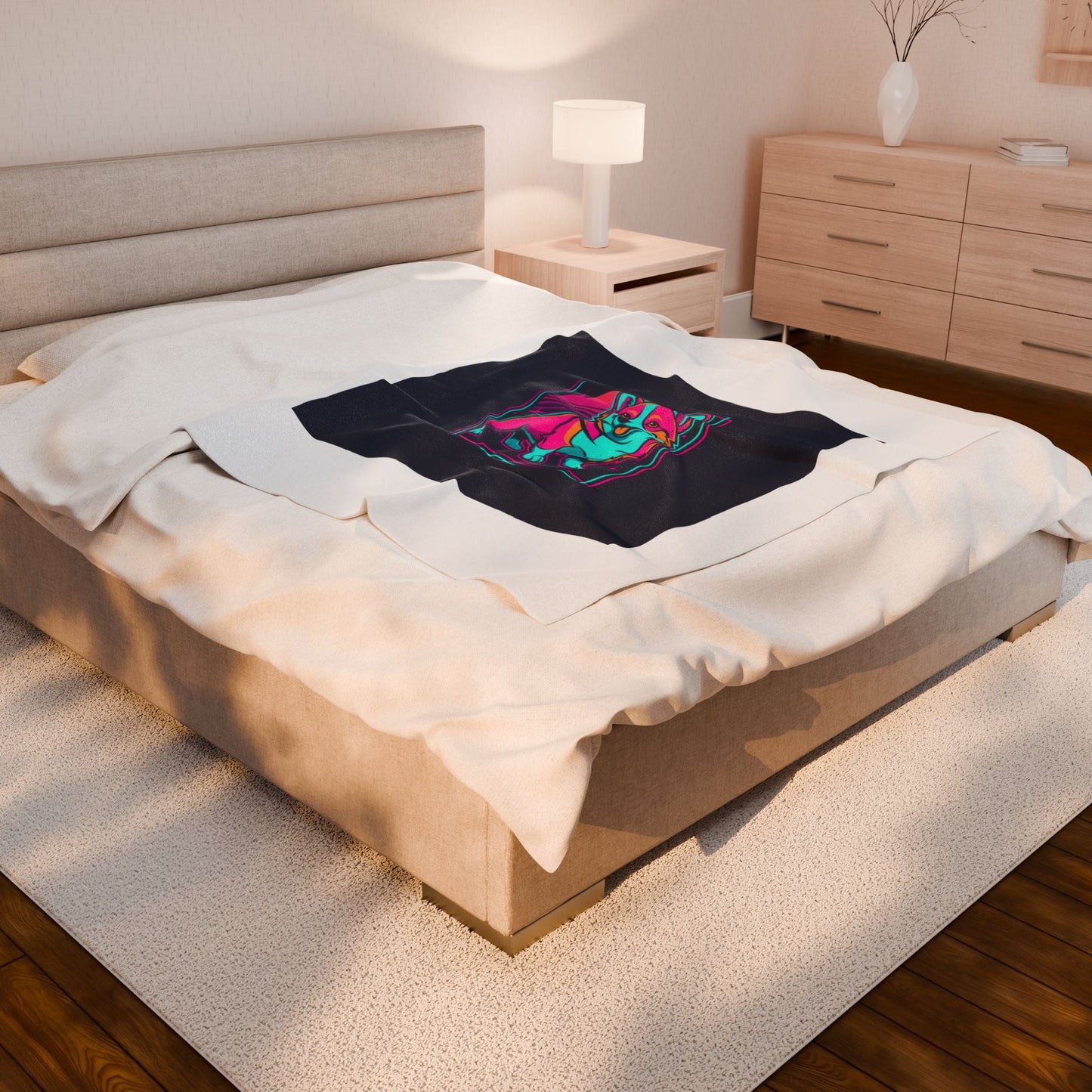 Neon Corgi Illustration Velveteen Blanket | Friendship Valentine, Platonic Love