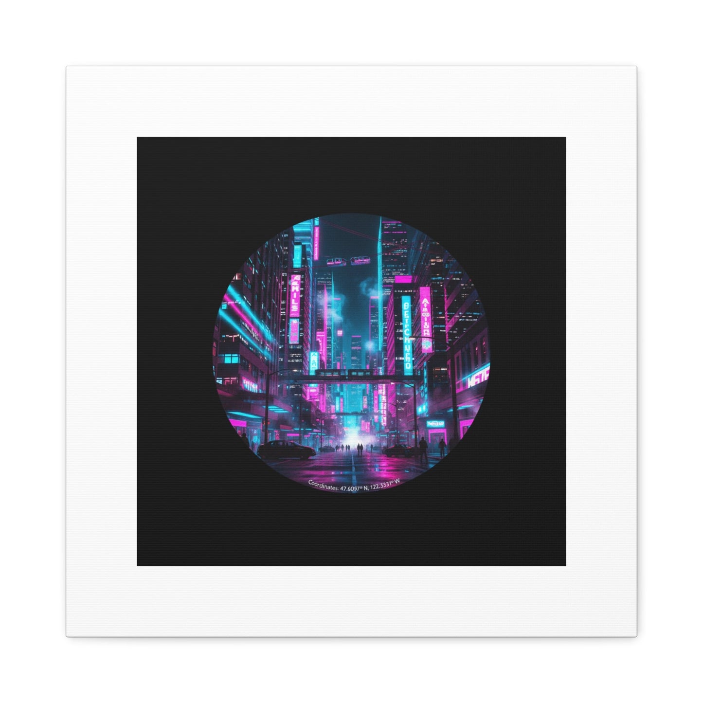 Neon Cyberpunk Cityscape Canvas | synthwave skyline, future city art