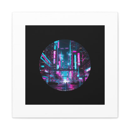 Neon Cyberpunk Cityscape Canvas | synthwave skyline, future city art