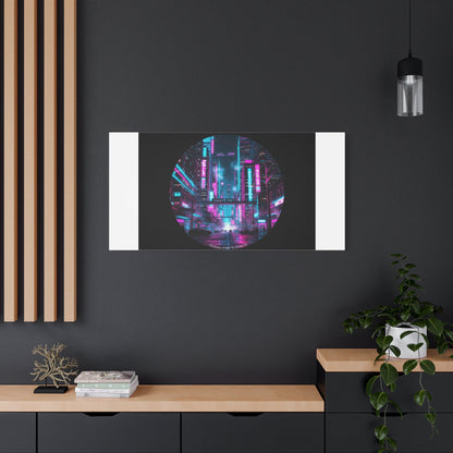 Neon Cyberpunk Cityscape Canvas | synthwave skyline, future city art