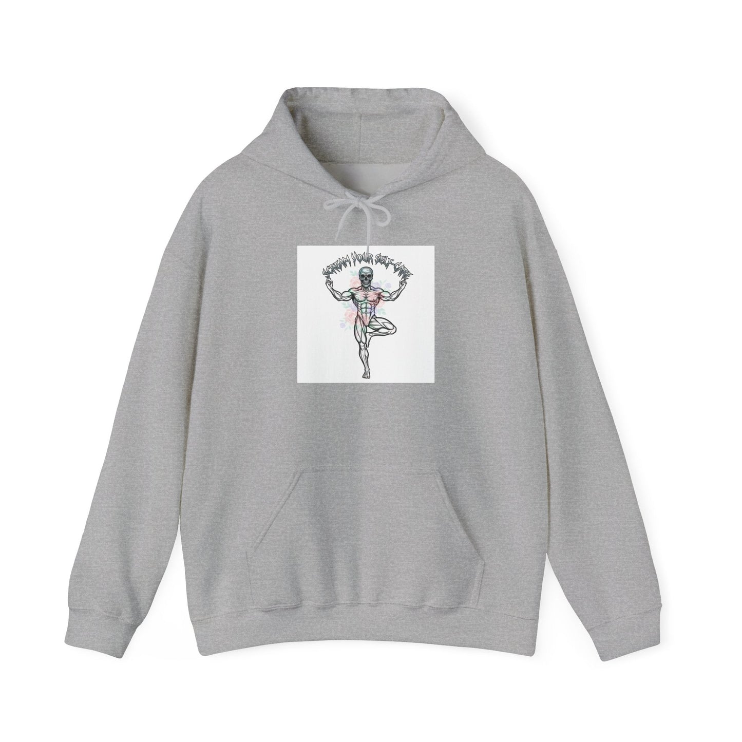 Loud Self-Care Metal Font Hoodie | gothic wellness quote, edgy self-care merch