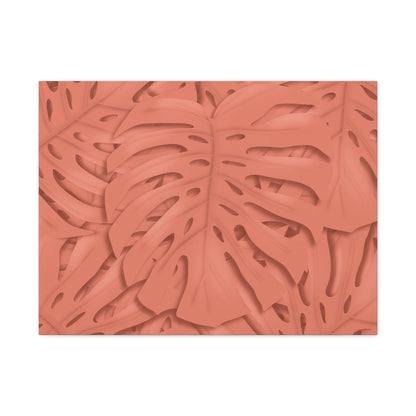 Coral Monstera Canvas Print – Botanical Wall Art
