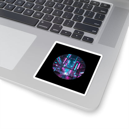 Neon Cyberpunk Skyline Sticker | synthwave city, neon cityscape
