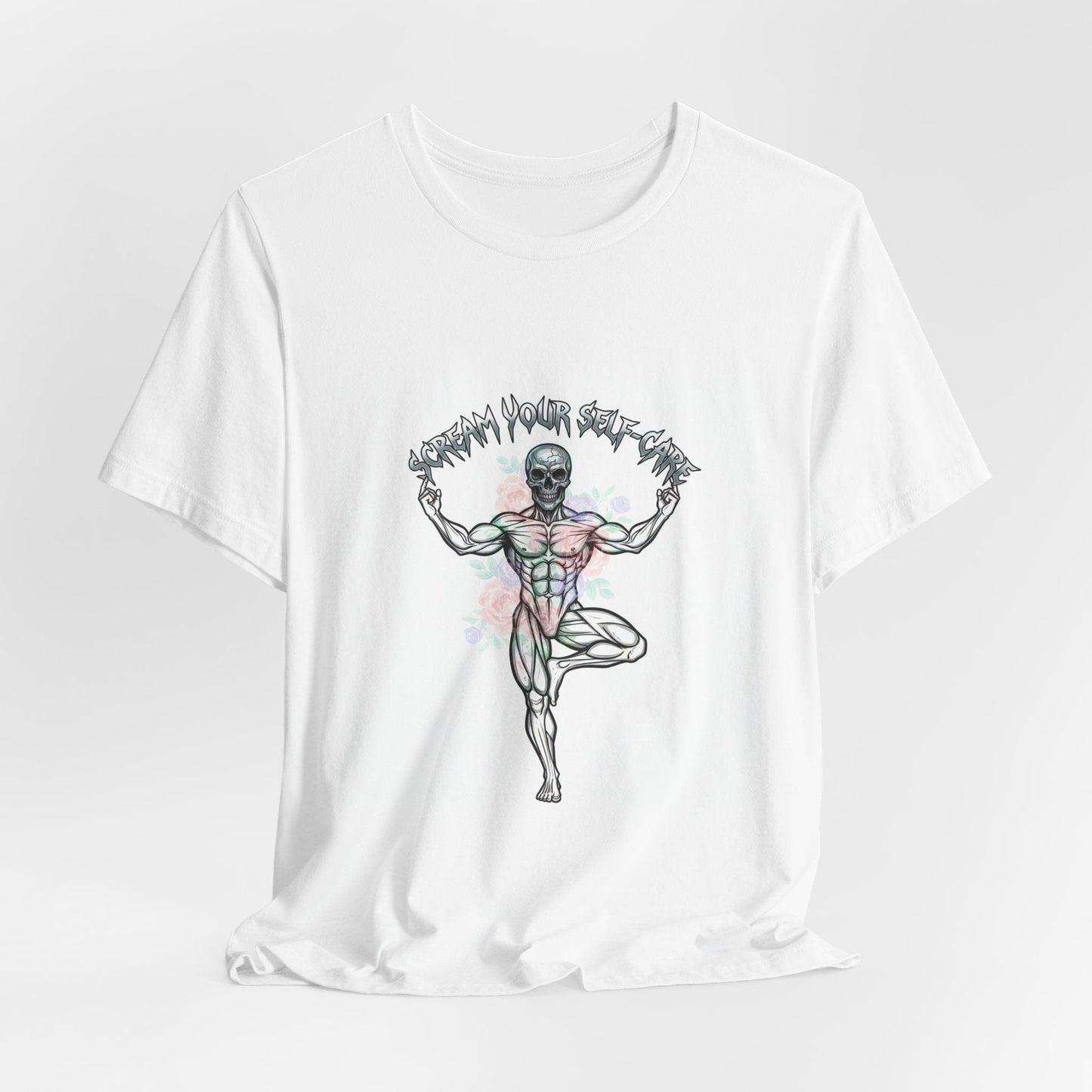 Hard Rock Motivational Skull Yoga Tee | metal font shirt, gothic wellness quote