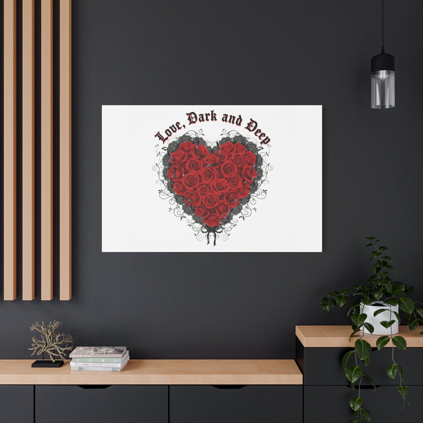 Love Dark and Deep Heart Canvas, Nu Romantic Gothic Romance, 80s Nostalgia