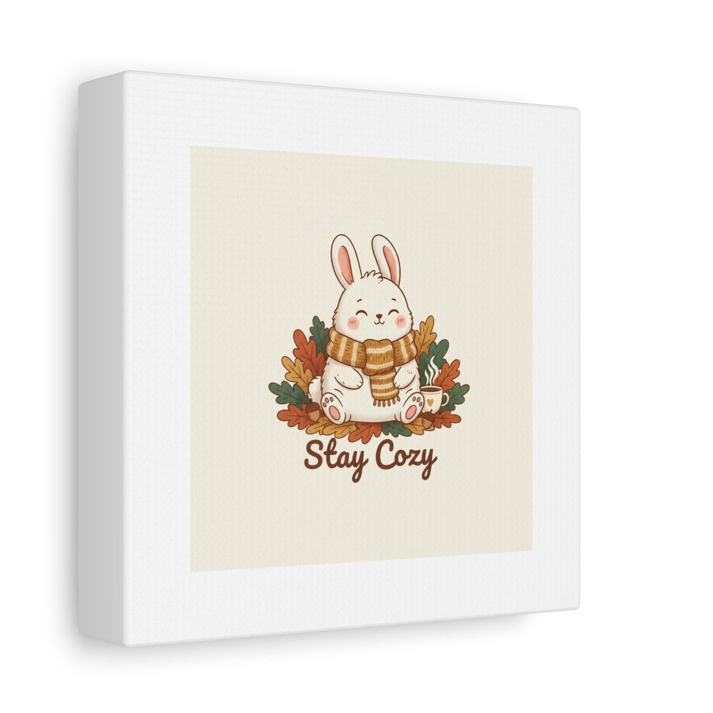 Cozy Bunny Illustration Canvas | Cute Critter Winter Forest Art