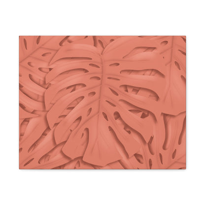 Coral Monstera Canvas Print – Botanical Wall Art