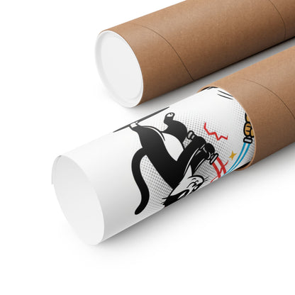 Dogs vs Cats: Light Saber Wars Matte Poster — Funny Pet Battle Wall Art