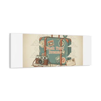 Pack Your Dreams Canvas | Retro Travel Postcard, Wanderlust Passport Stamp Art