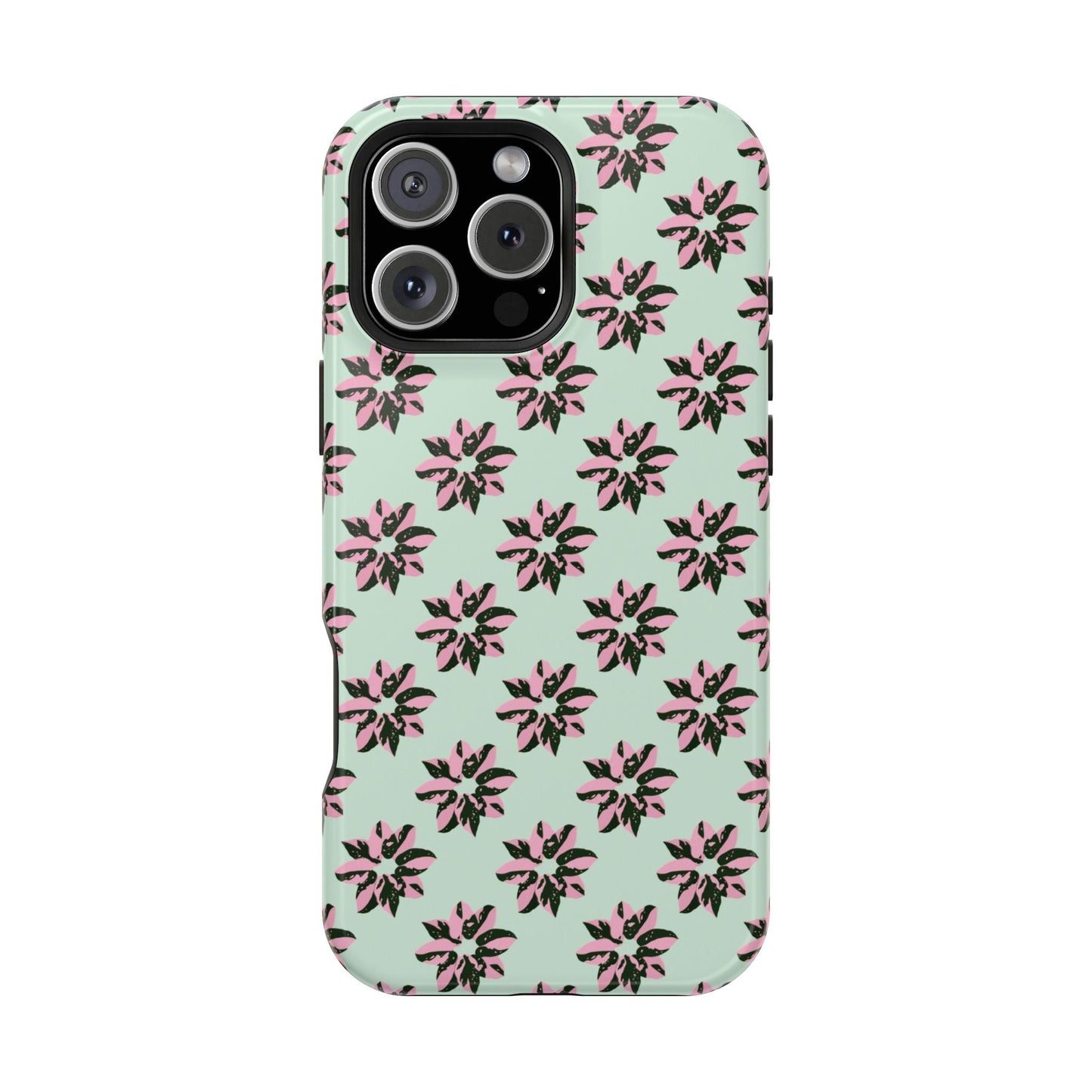 Pink Princess Philodendron Pattern Phone Case – Dual Layer Protective Cover