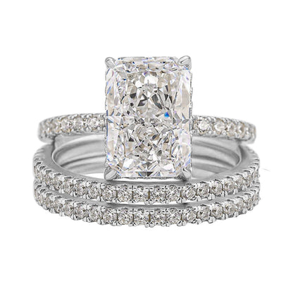 S925 Sterling Silver Super Shiny Ice Flower Cut Zircon Ring Suit