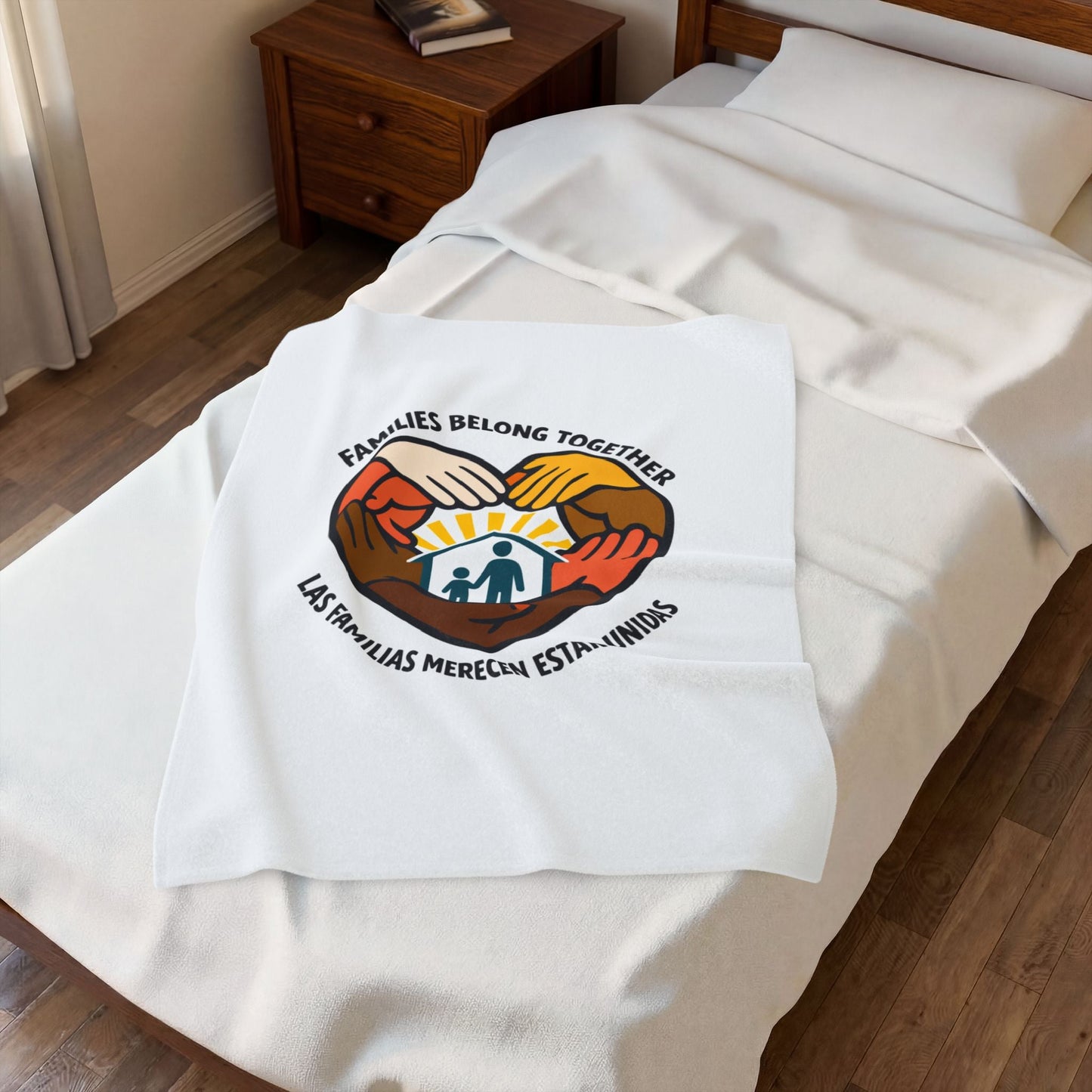 Families Belong Together Velveteen Plush Blanket | family unity, bilingual solidarity