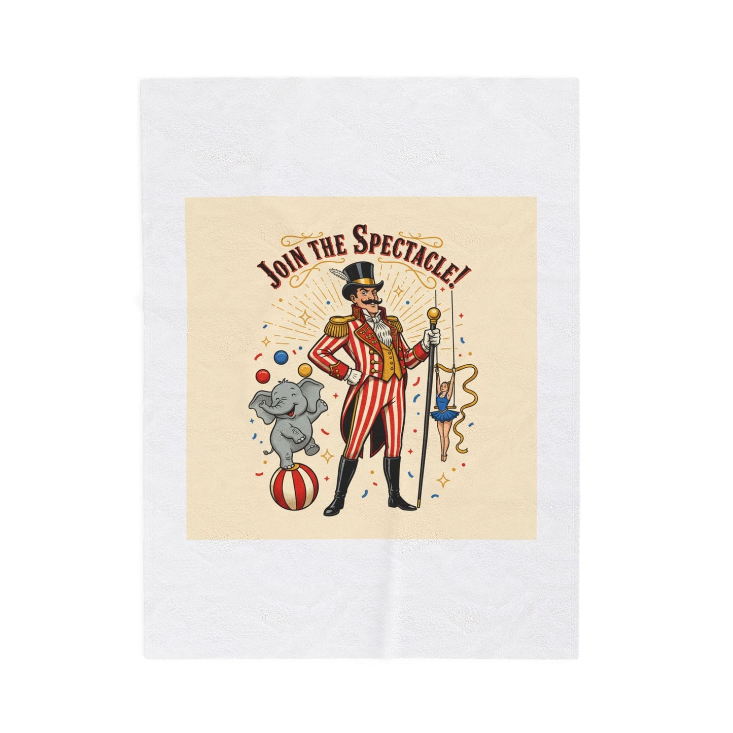 Join the Spectacle! Circus Ringmaster Velveteen Blanket | Vintage Carnival Design, Camp Circus Aesthetic