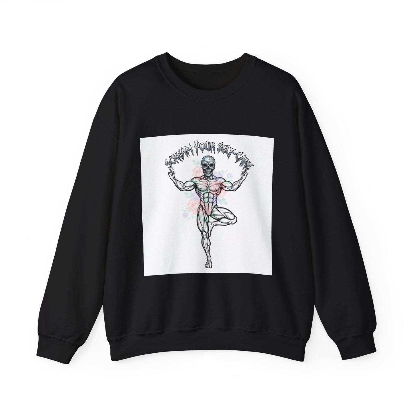 Loud Self-Care Metal Font Crewneck | gothic wellness quote, edgy self-care merch