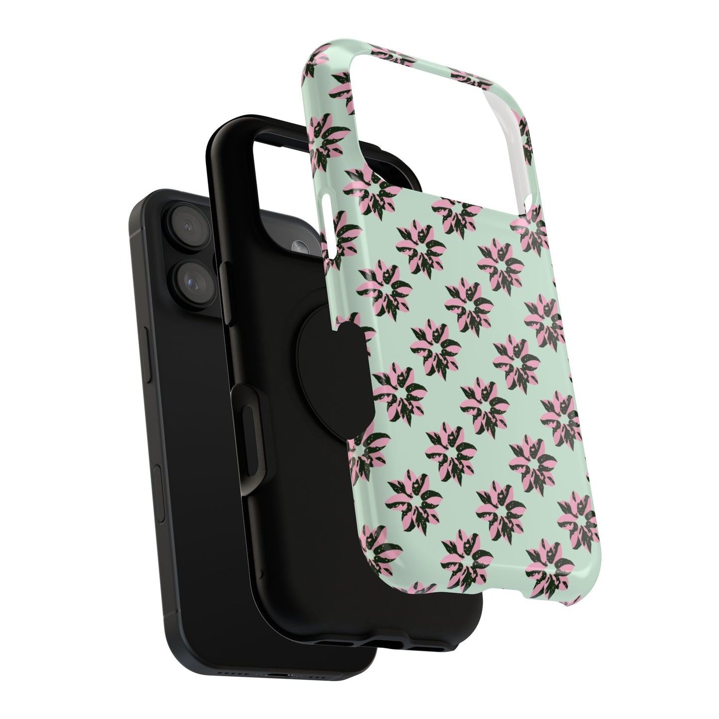 Pink Princess Philodendron Pattern Phone Case – Dual Layer Protective Cover