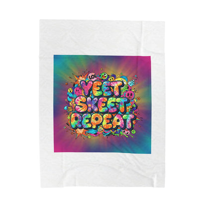 Yeet Skeet Repeat Velveteen Blanket | Slogan & Glitch Graphic