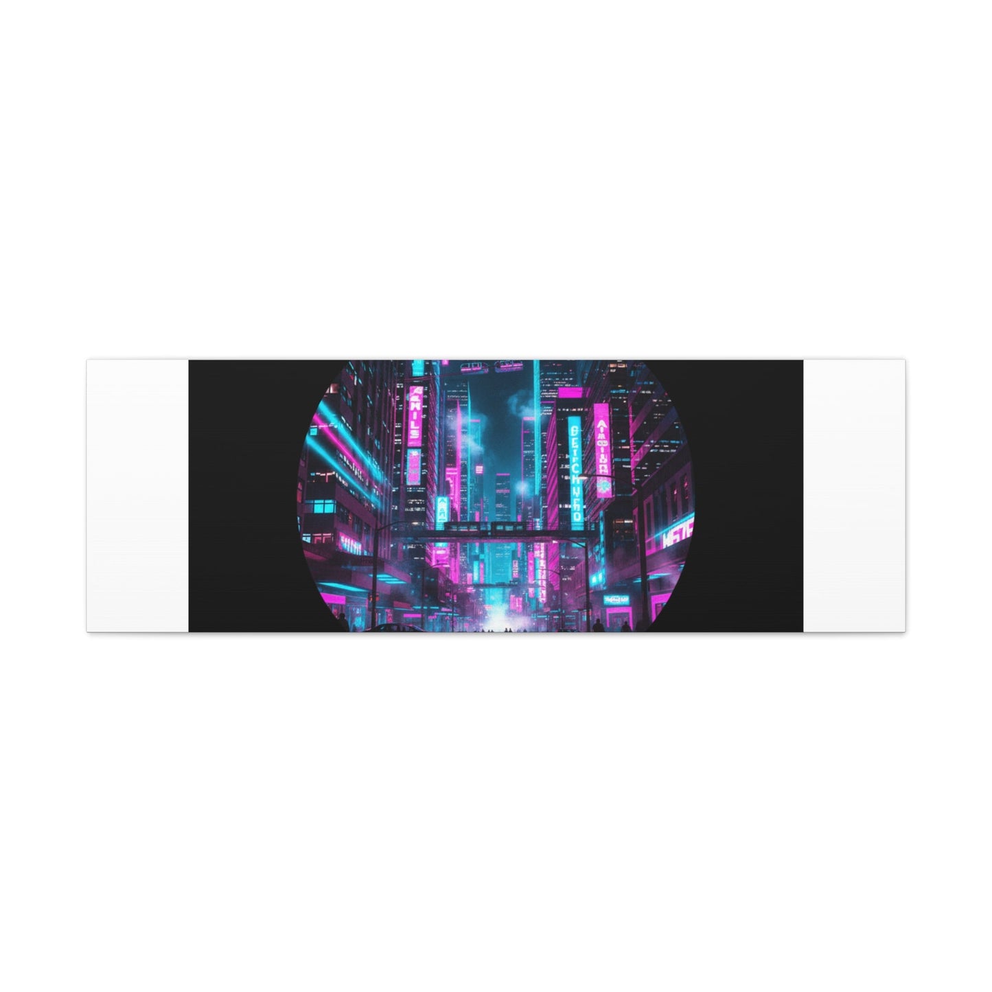 Neon Cyberpunk Cityscape Canvas | synthwave skyline, future city art