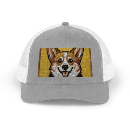 Happy Corgi Snapback Trucker Cap — "Happy Corgi Dog Happy Life"