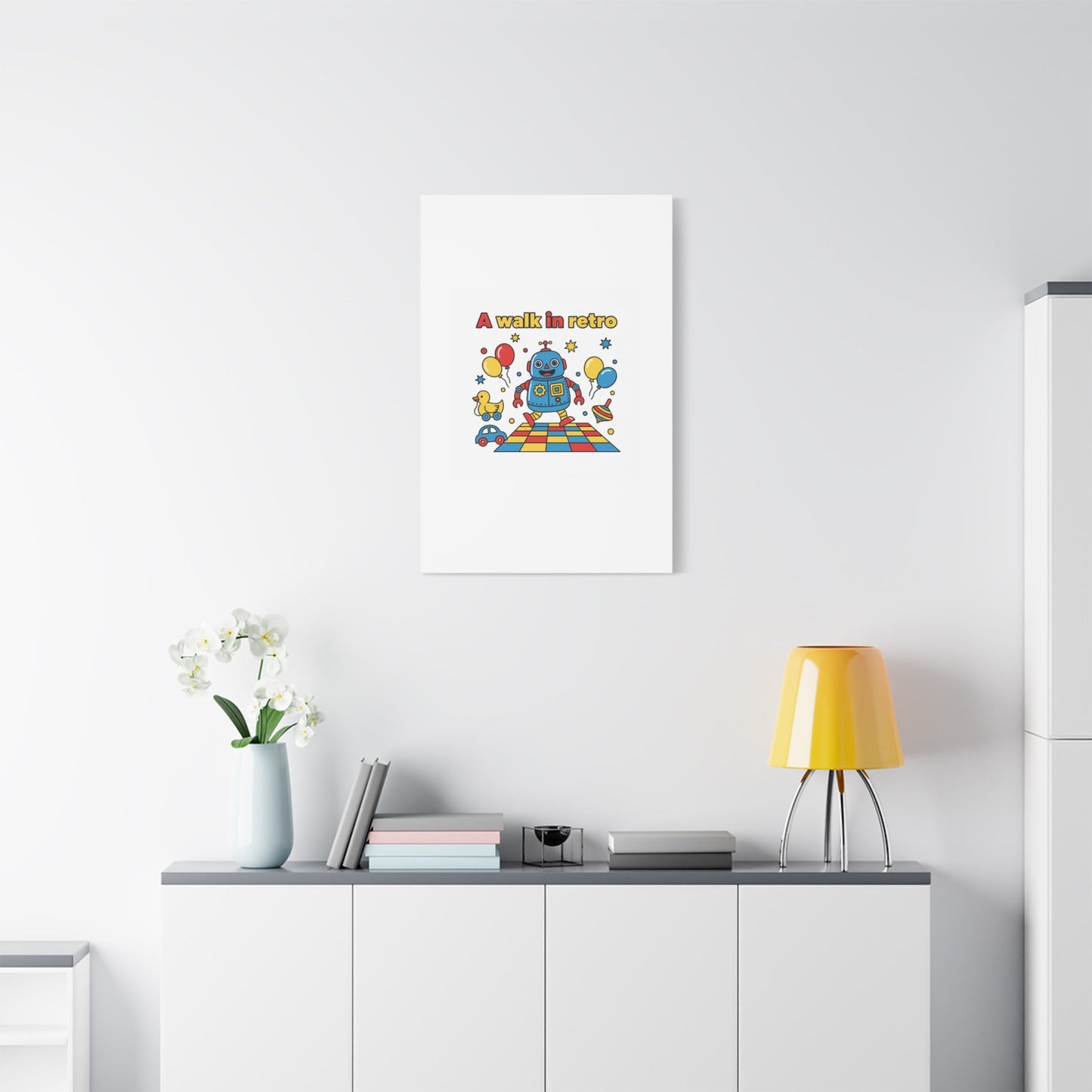 Retro Toy Robot Canvas | Throwback Kid, Primary Color Nostalgia