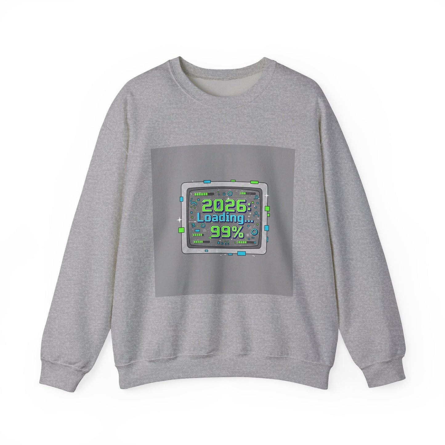 2026 Loading 99% Crewneck Sweatshirt | NYE countdown, retro system UI