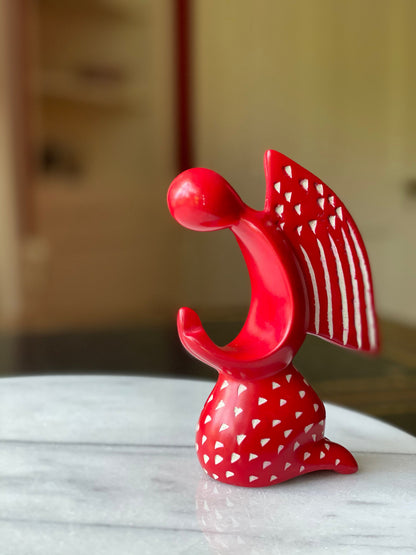 Praying Angel Soapstone Sculpture - Red Finish