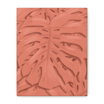 Coral Monstera Canvas Print – Botanical Wall Art