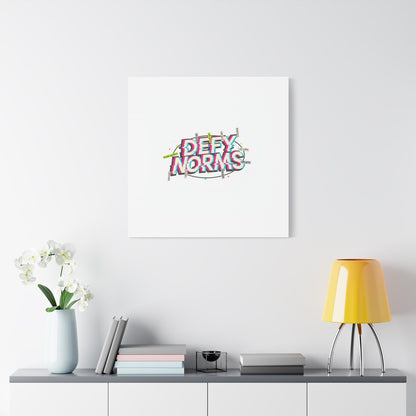 Defy Norms Canvas, Anti-Aesthetic Glitch Typography, Brutalist Poster Style