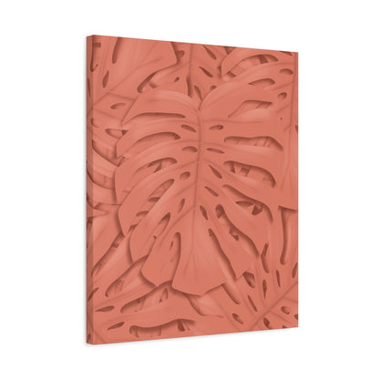 Coral Monstera Canvas Print – Botanical Wall Art