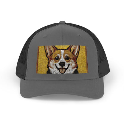 Happy Corgi Snapback Trucker Cap — "Happy Corgi Dog Happy Life"