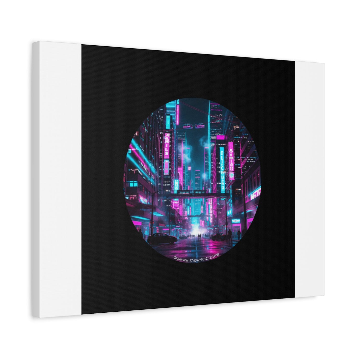 Neon Cyberpunk Cityscape Canvas | synthwave skyline, future city art