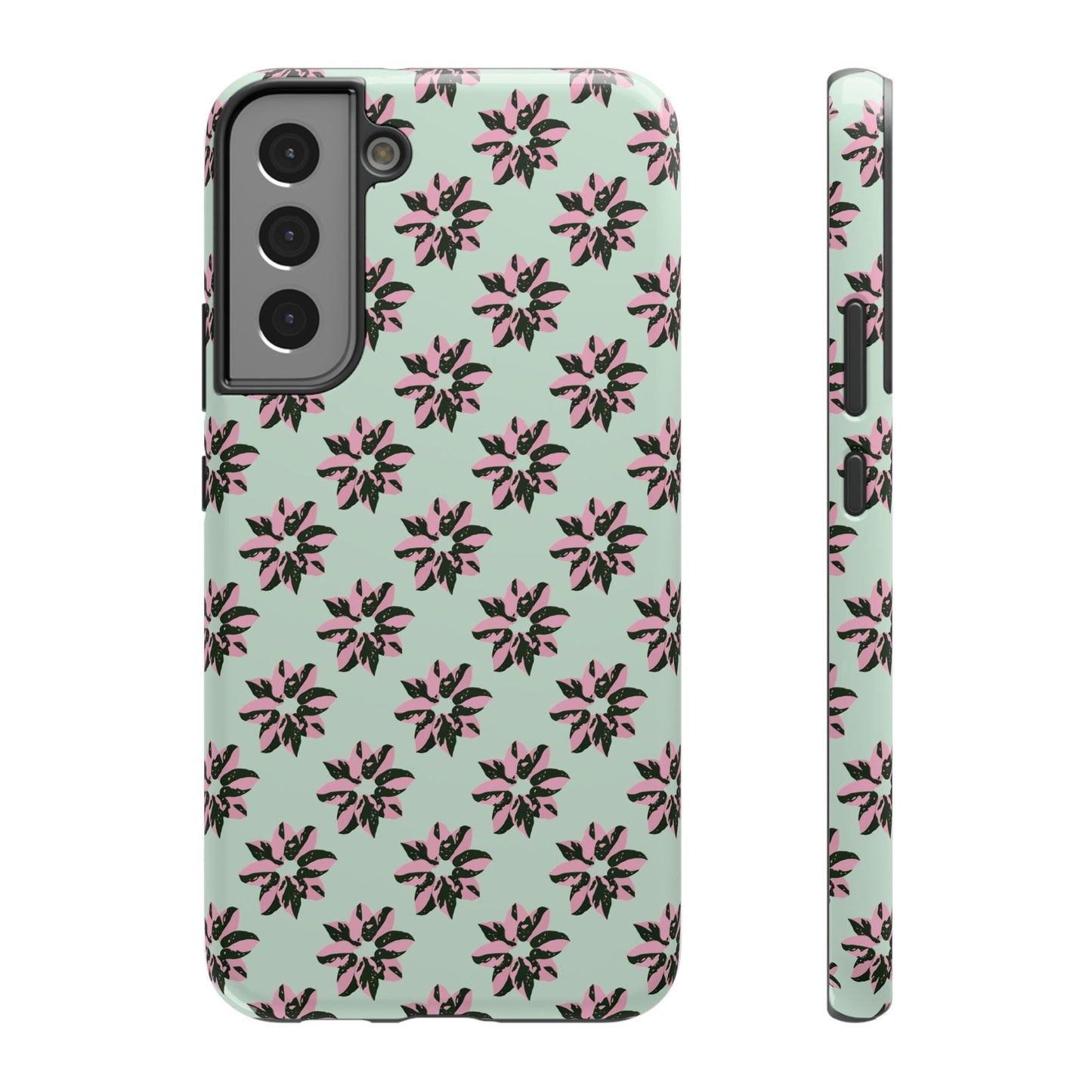 Pink Princess Philodendron Pattern Phone Case – Dual Layer Protective Cover