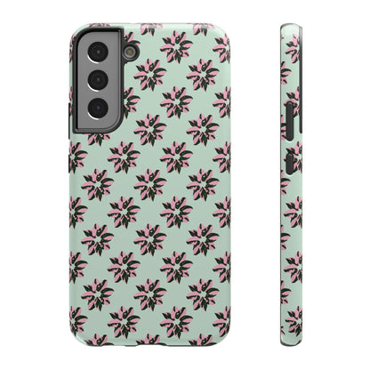 Pink Princess Philodendron Pattern Phone Case – Dual Layer Protective Cover