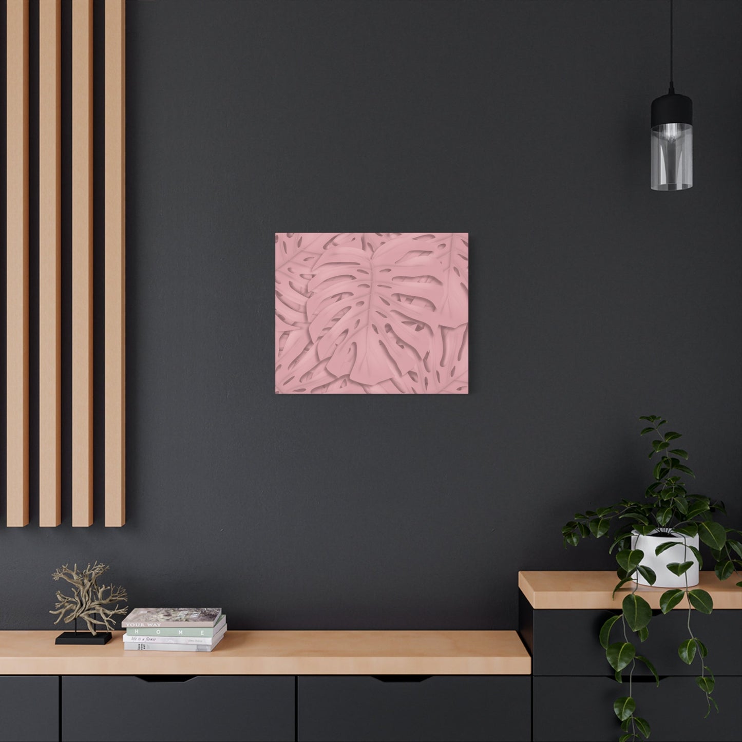 Soft Pink Monstera Canvas Print – Botanical Wall Art
