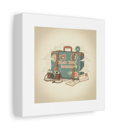 Pack Your Dreams Canvas | Retro Travel Postcard, Wanderlust Passport Stamp Art
