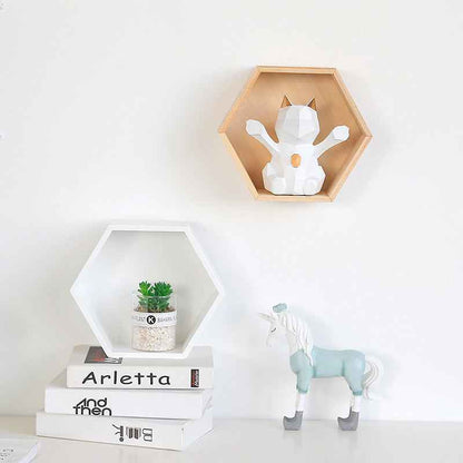 Nordic Hexagon Solid Wood Wall Shelf - Geometric Floating Decorative Display Rack