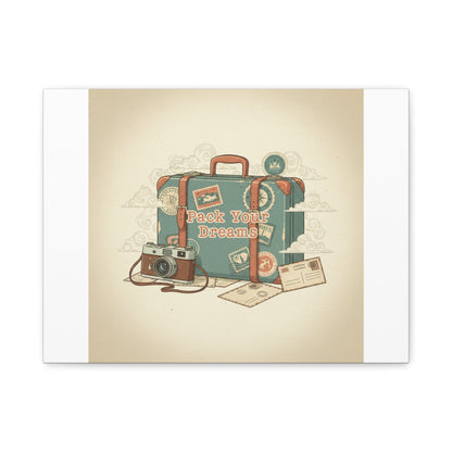 Pack Your Dreams Canvas | Retro Travel Postcard, Wanderlust Passport Stamp Art