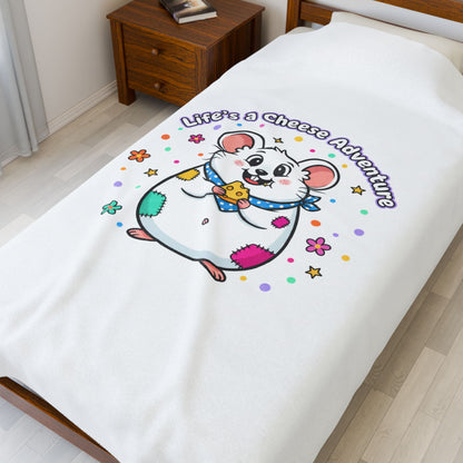 Life's a Cheese Adventure Velveteen Blanket | Rodent-Core, Cute Rat Art