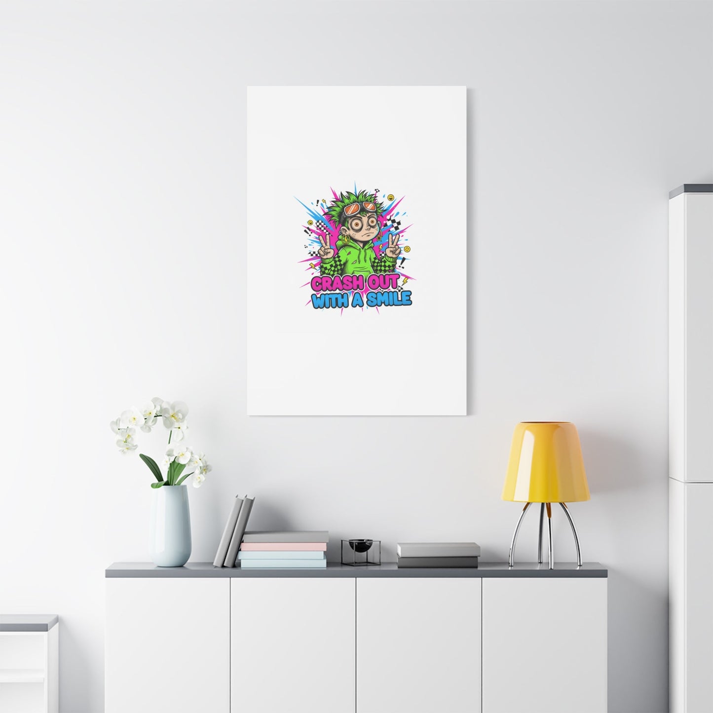 Crash Out With a Smile Canvas Print | Neon Skate Graffiti, Meme Meltdown Art