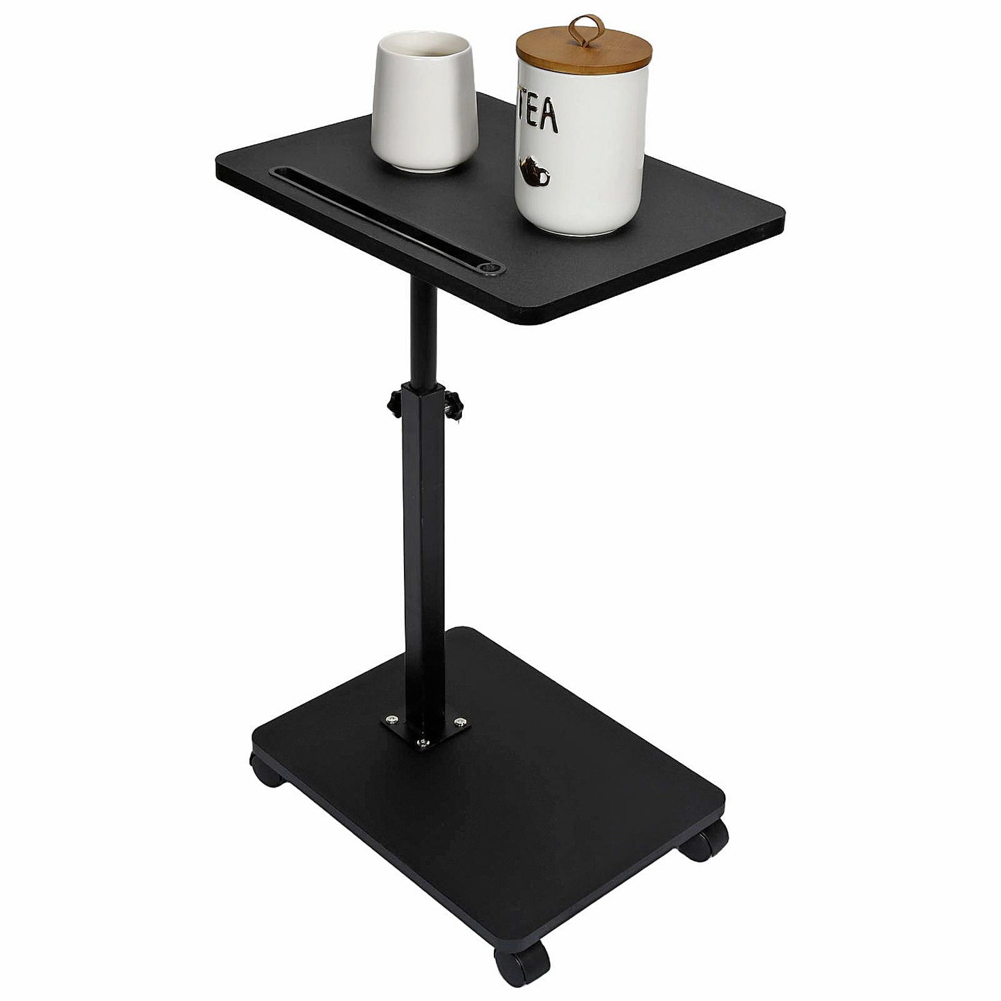 Adjustable Roller Movable Wood Table With Groove For Ipad F360 Rotating Tabletop Mobile Stand Home Office Tray Standing Rolling