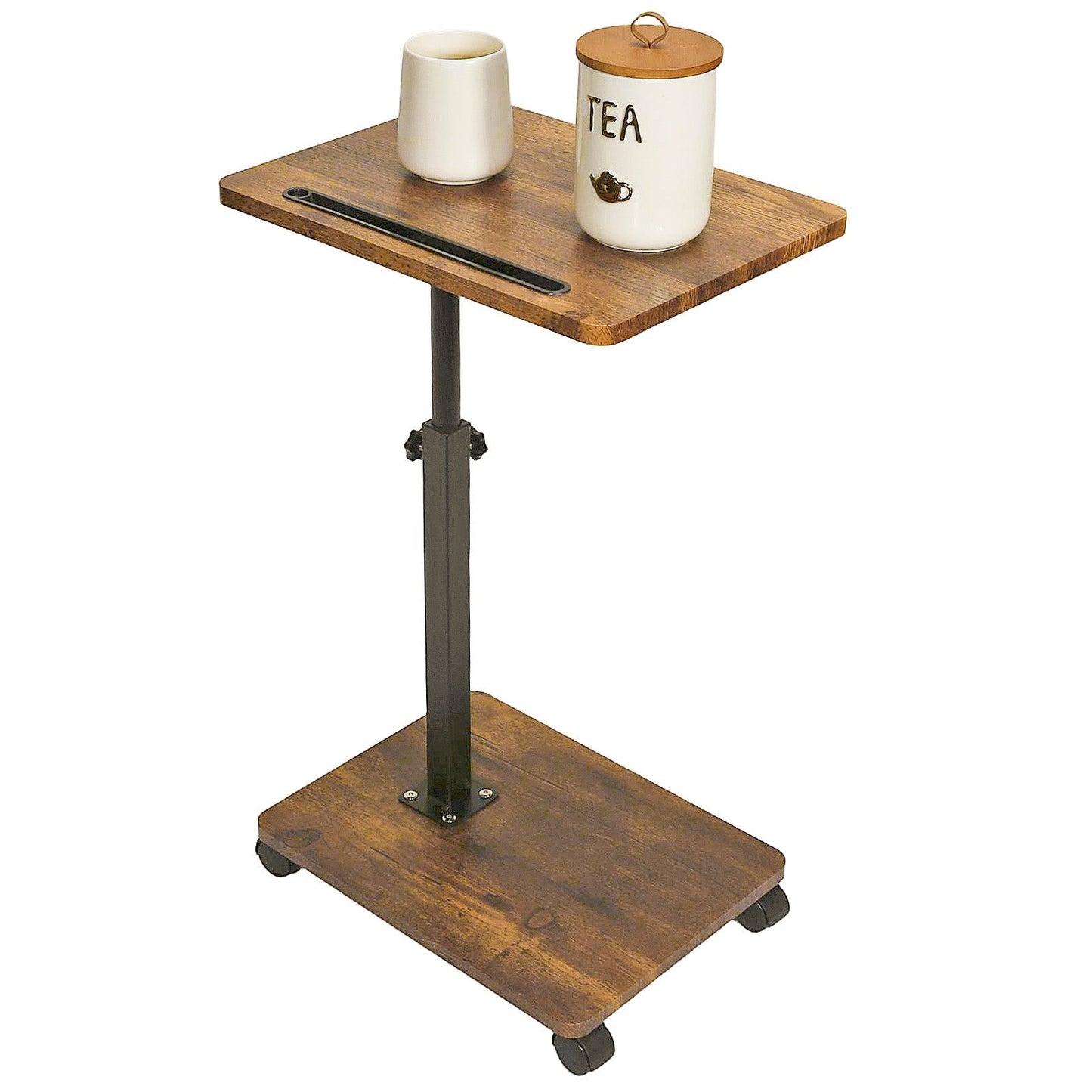 Adjustable Roller Movable Wood Table With Groove For Ipad F360 Rotating Tabletop Mobile Stand Home Office Tray Standing Rolling