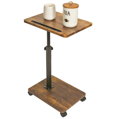 Adjustable Roller Movable Wood Table With Groove For Ipad F360 Rotating Tabletop Mobile Stand Home Office Tray Standing Rolling
