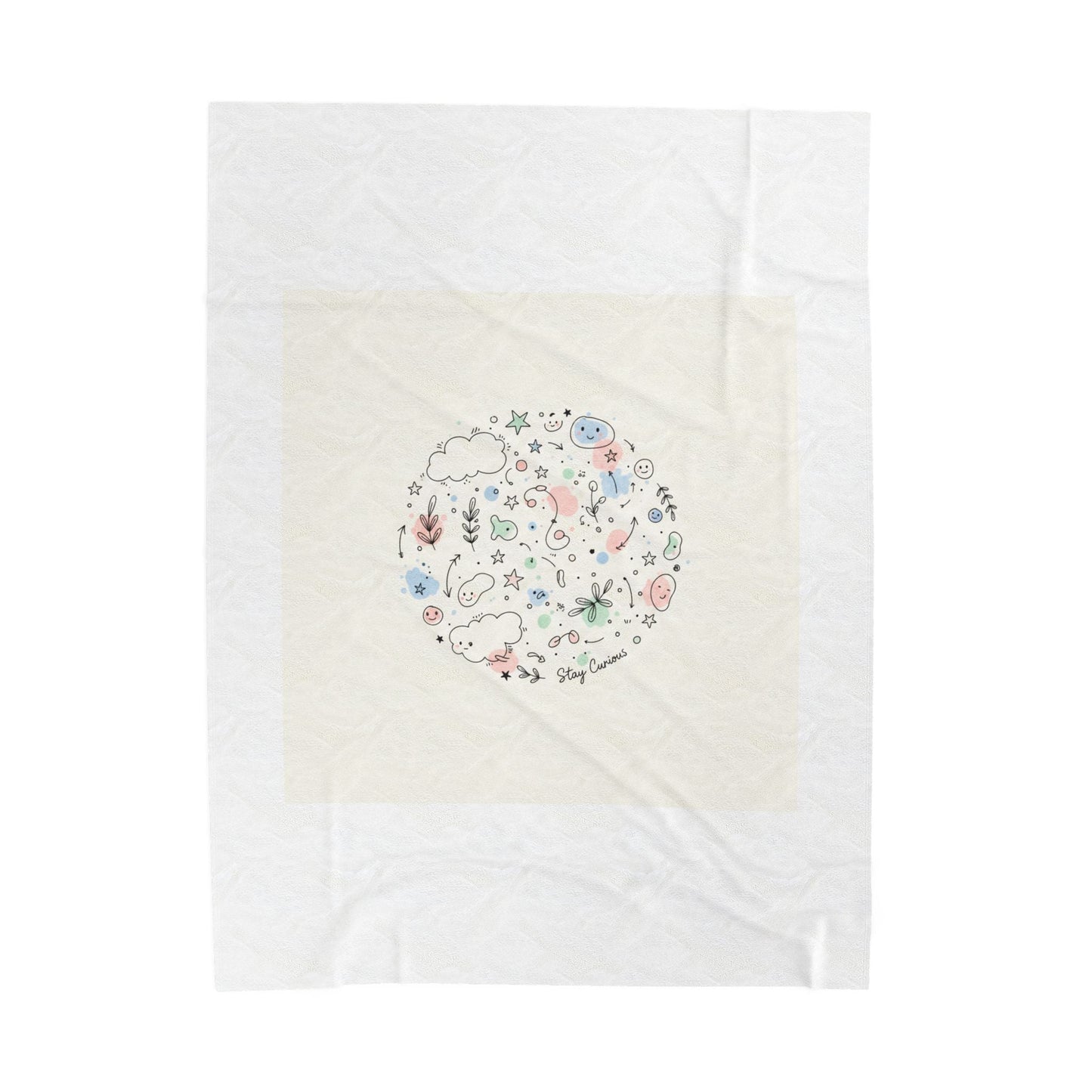 Whimsical Hand-Drawn Doodle Circle Blanket | Sketch Art Velveteen Plush