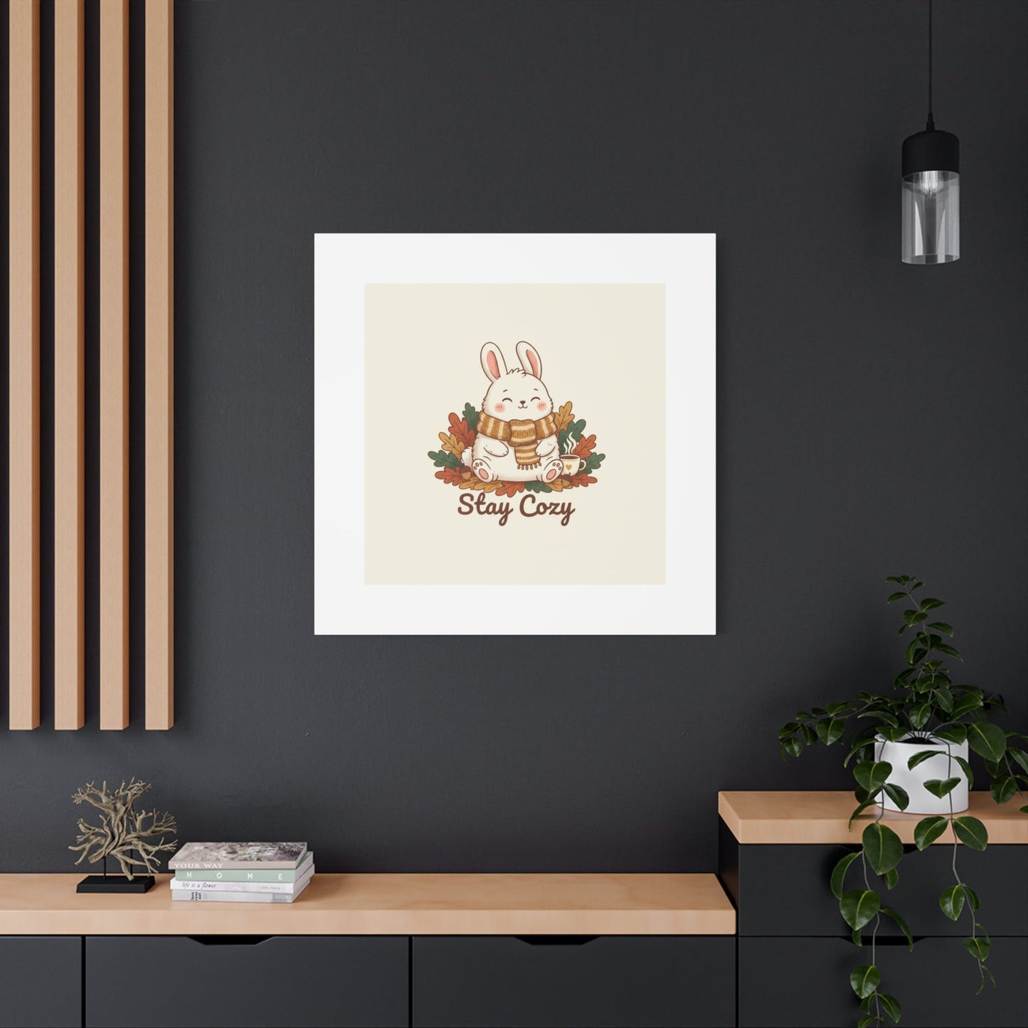 Cozy Bunny Illustration Canvas | Cute Critter Winter Forest Art