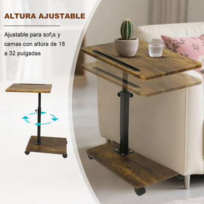 Adjustable Roller Movable Wood Table With Groove For Ipad F360 Rotating Tabletop Mobile Stand Home Office Tray Standing Rolling