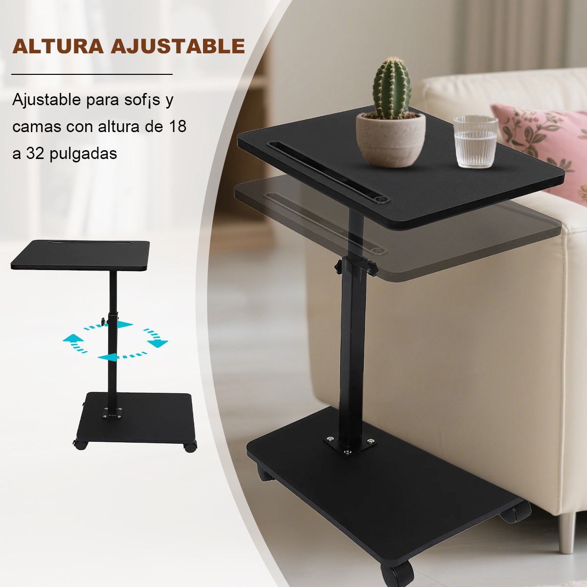 Adjustable Roller Movable Wood Table With Groove For Ipad F360 Rotating Tabletop Mobile Stand Home Office Tray Standing Rolling