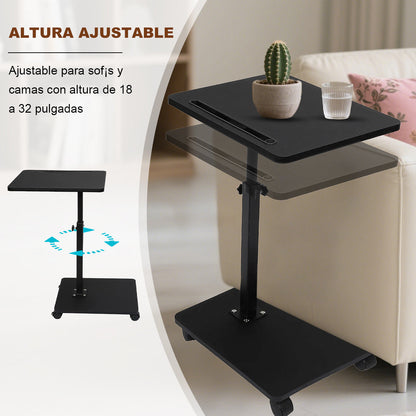 Adjustable Roller Movable Wood Table With Groove For Ipad F360 Rotating Tabletop Mobile Stand Home Office Tray Standing Rolling