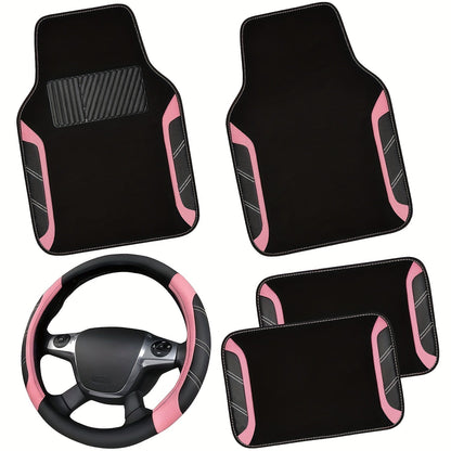 Steering Wheel Cover And Waterproof Car Floor Mats, Microfiber Universal Car Combo Fit for 95% Sedan, SUV, Cars, 14.5-15inch Sporty Anti-Slip Safety Comfortable Design