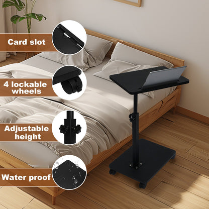 Adjustable Roller Movable Wood Table With Groove For Ipad F360 Rotating Tabletop Mobile Stand Home Office Tray Standing Rolling